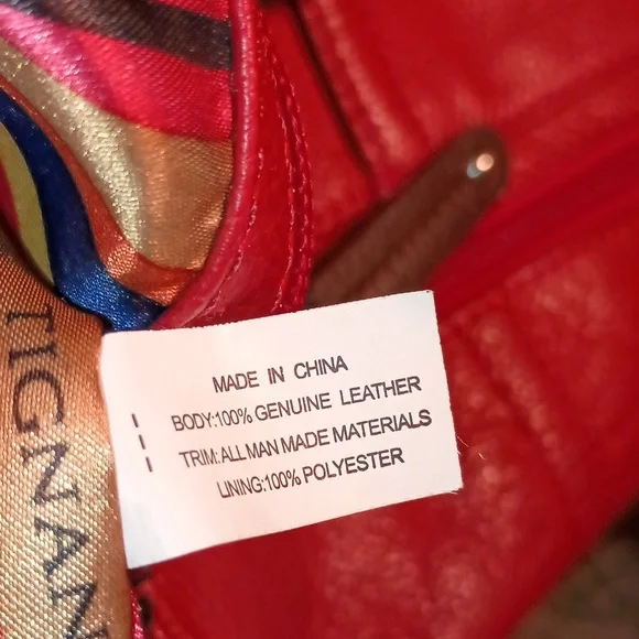 Tignanello Purse Red/Brown Leather Shoulder/hand bag Satchel attached log tag - Picture 5 of 12
